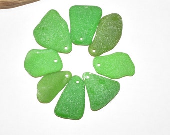 LARGE Sea Glass BEADS 30-37mm GENUINE Green Sea Glass Beads Pendants Charms Real Authentic Drilled Beach Glass Jewelry Beads Craft Beads