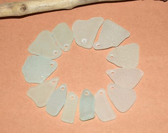 Genuine Seafoam Blue Sea Glass Beads 24-28mm 13pcs Drilled Beach Glass Beads White Sea Glass Natural Jewelry Making Beads Charms Pendants