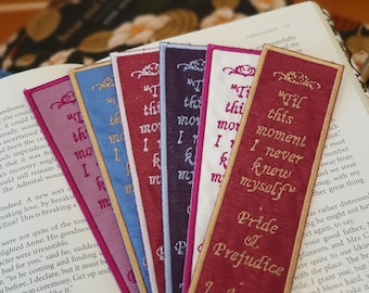 Pride and Prejudice by Jane Austen Embroidered Bookmark - "Til This Moment"