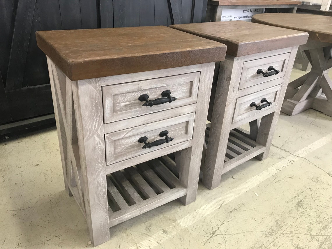 Pair of Custom Pine Side Tables w/ 2 Drawers and Shelf Etsy