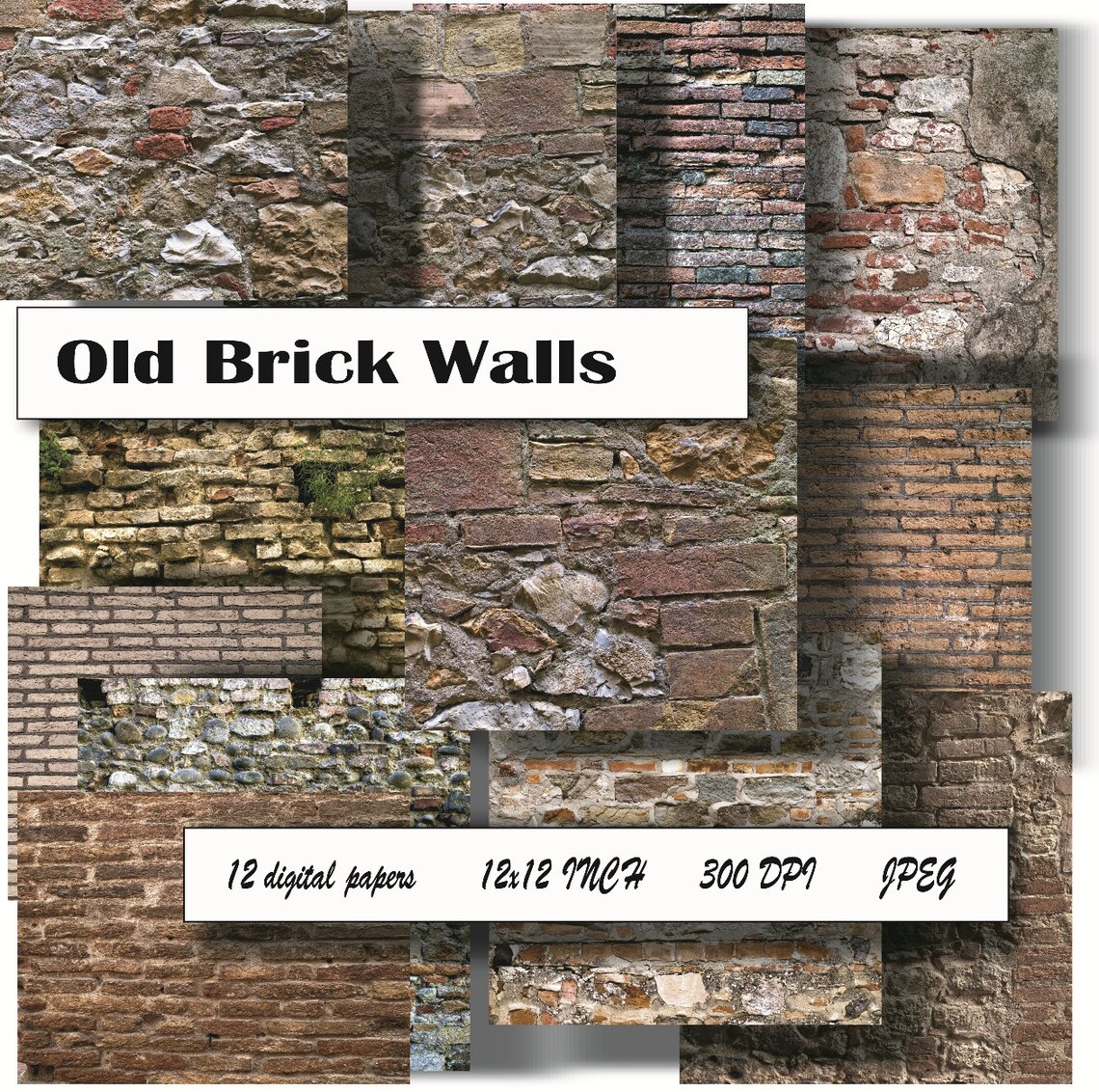 Instant Download "old Brick Walls" Scrapbook Digital Paper 12 High Res ...