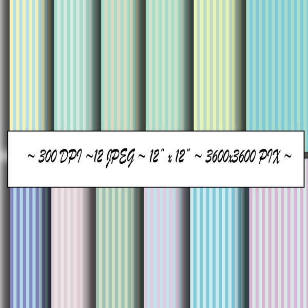 Instant Download ~ Stripes Lines Pastel Cool Colors ~ scrapbook digital paper 12 High Res Pictures - 300 DPI 12x12 inch JPEG file