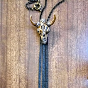 Buffalo Skull Necklace - gothic necklace post apocalyptic steampunk