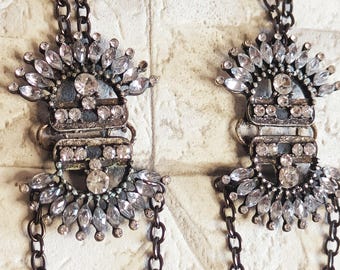 Vintage Hand Jewelry, Rusty Silver & Rhinestonesnd Jewelry