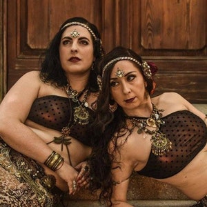 Tribal Fusion Polka Dot Top Festival Kleidung Crop Top - Brennender Mann in Kupfer schwarz