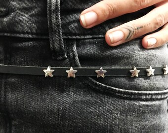 leather belt / boho / celestial / constellation / stars / gift for her /  festival belt /chain belt / punk rock