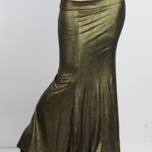 Old Gold Metallic Mermaid Skirt - Long skirt, Tribal Fusion goth clothing,