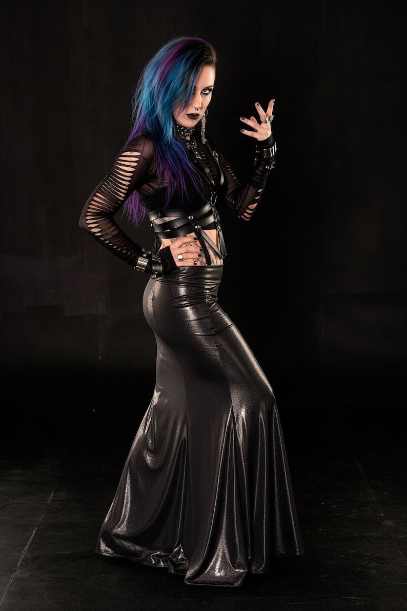 Dark Silver Metallic Mermaid Skirt: Vintage Tribal Fusion Goth Festival Wear image 1