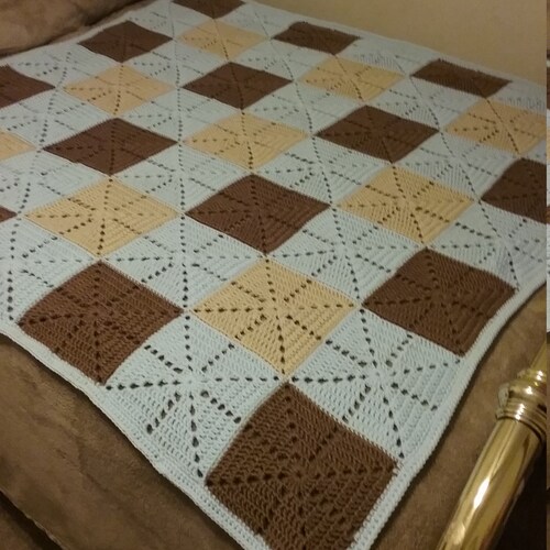 Blue shops and Brown Patchwork Crocheted Afghan