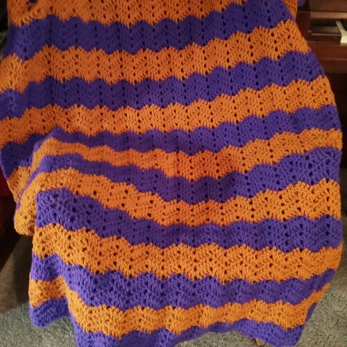 Purple and Gold shops Ripple Afghan