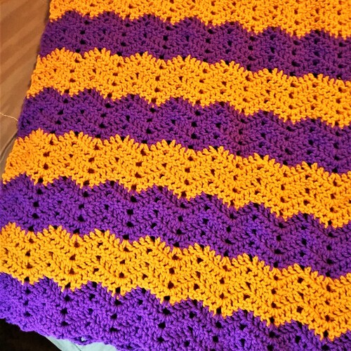 Purple and Gold shops Ripple Afghan