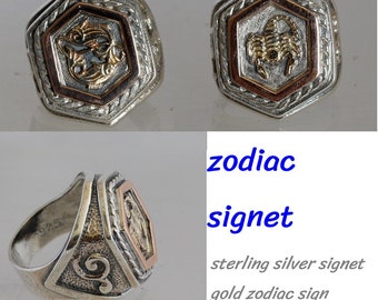 Zodiac ring Scorpio Signet ring silver Signet zodiac ring Scorpion ring men Zodiac signet