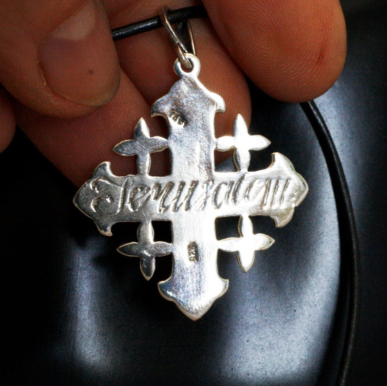 Large Silver Cross Necklace Women Jerusalem Cross Necklace Jewish Gifts