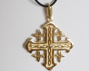 Large gold Jerusalem cross necklace for women | Talisman pendant necklace | Religious gift made in Israel