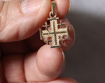 Solid gold Jerusalem cross pendant necklace | Crusader cross pendant made in Israel