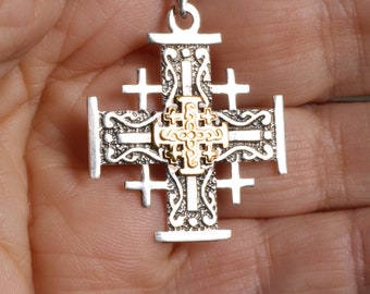 Large cross pendant necklace Jerusalem cross Necklace men Christian necklace sterling silver Religious gift mom