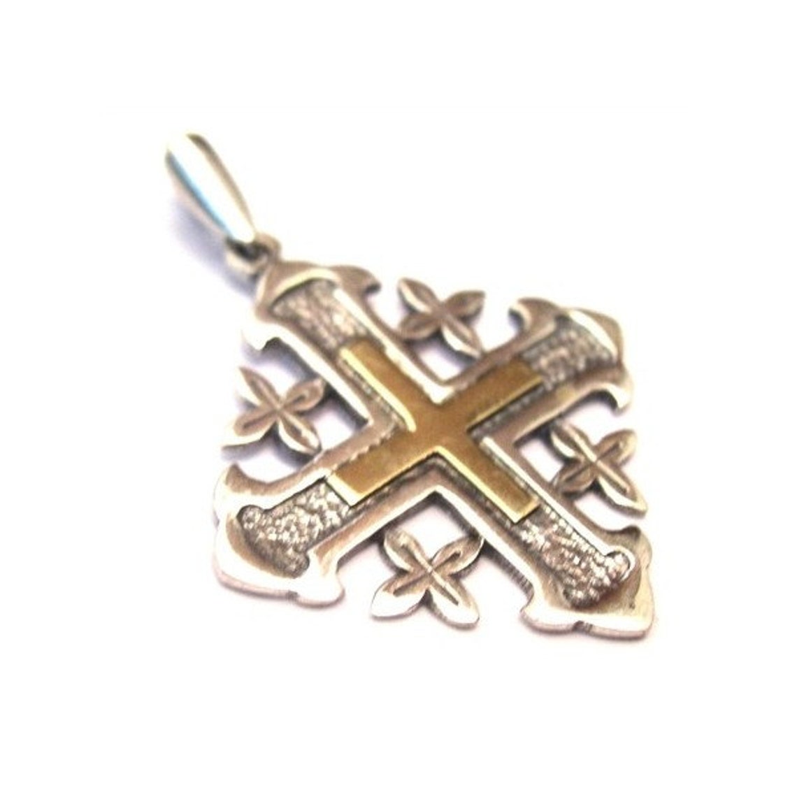 Silver With Gold Jerusalem Cross Necklace Jerusalem Cross Pendant