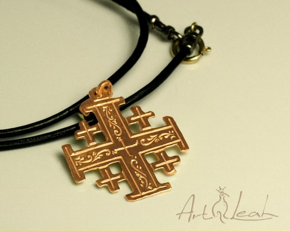 Jerusalem Cross Necklace of 14K or 18K Gold Crusader Cross Pendant