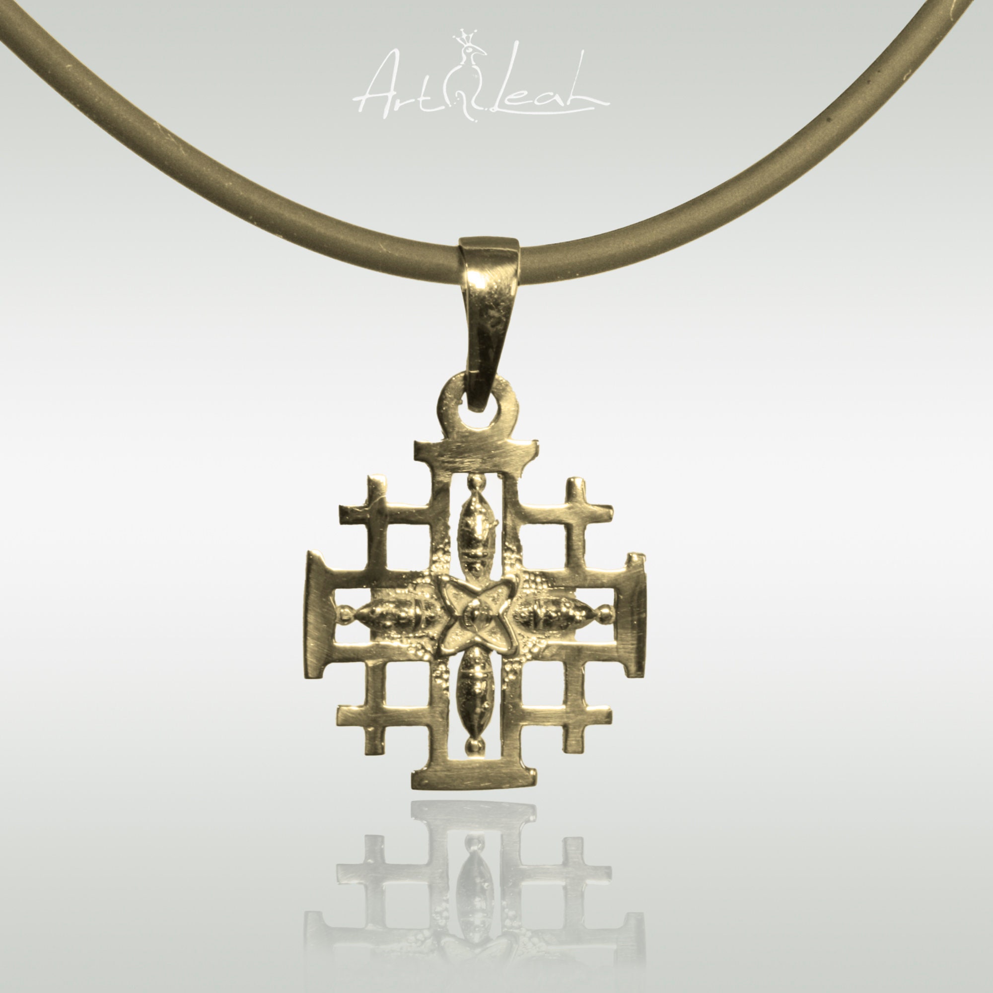Gold cross necklace Jerusalem style-14K solid - goldcrosses.com