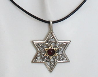 Star of David, Silver with gold Magen david necklace, made in Israel.