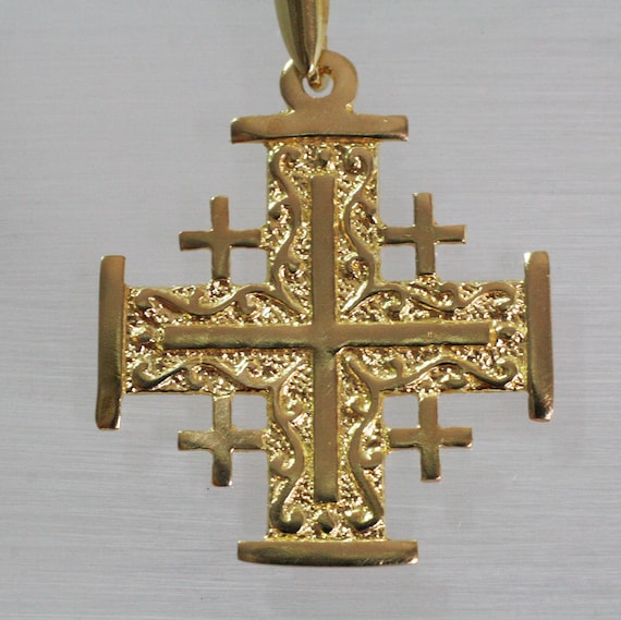 Amazon.com: Solid 14K Yellow Gold Crusaders Jerusalem Cross Pendant Necklace,  16