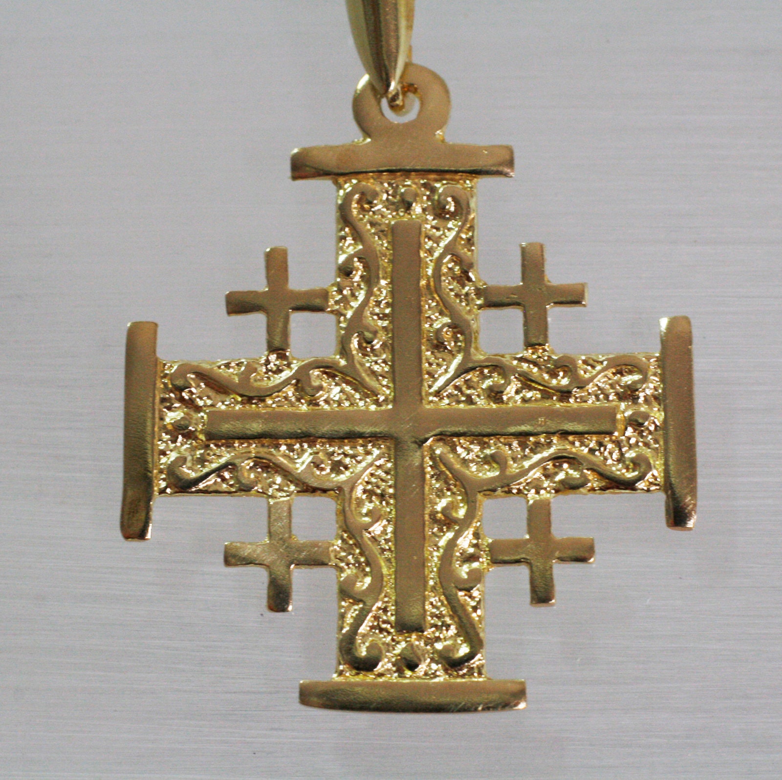 Jerusalem Cross Gold Pendant Necklace Christian Israeli Jewelry