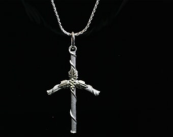 Grapevine cross necklace | Christian cross pendant | Small silver cross necklace for women.