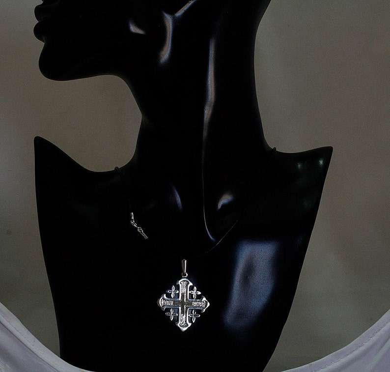 Large Silver Cross Necklace Women Jerusalem Cross Necklace Jewish Gifts