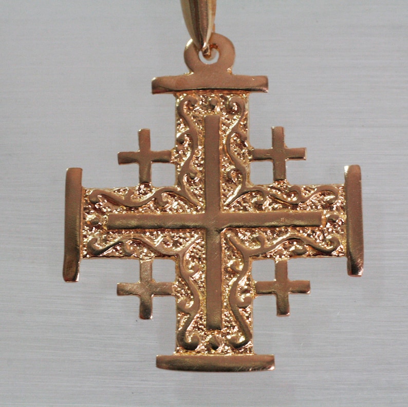 Jerusalem Cross Gold Pendant Necklace, Christian Israeli Jewelry, Religious Gift for Him. Etsy