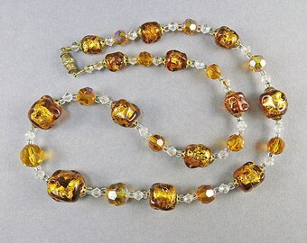 Vintage Statement Necklace With Foil Glass Beads Necklace Aurora Borelis Beads Faceted Glass Beads Art Glass Jewelry Vintage Jewellery