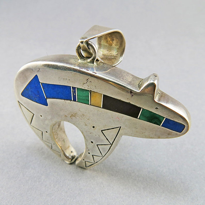 Native American Sterling Pendant Mosaic Jewelry With Semi Precious Stones Ethnic Jewellery Vintage Collectibles image 1