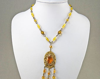 Vintage Beaded Necklace Pendant Glass Beads 1930s Jewelry Vintage Jewellery