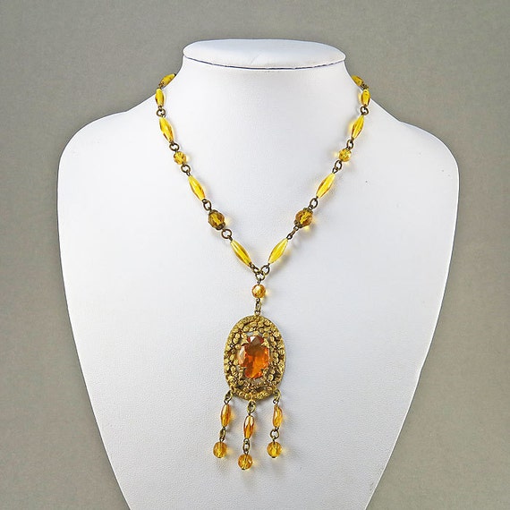 Vintage Beaded Necklace Pendant Glass Beads 1930s Jewelry Vintage Jewellery