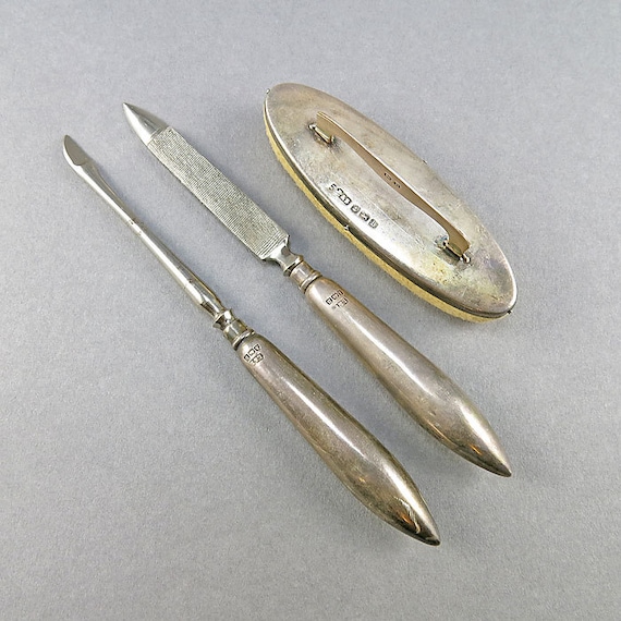 Antique Sterling Manicure Set English Hallmark Sterling Silver Nail File 1920s Silver Accessories Antiques Collectibles