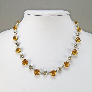 Vintage Sterling Necklace With Faceted Citrine Colour Glass 1930s Jewelry