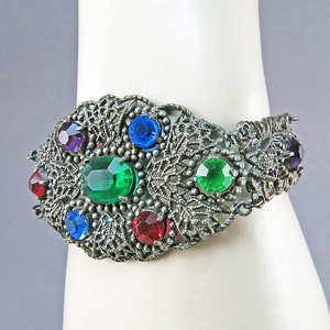 Vintage Rhinestones Bracelet Faceted Glass Jewelry Filigree Jewelry Vintage Jewellery