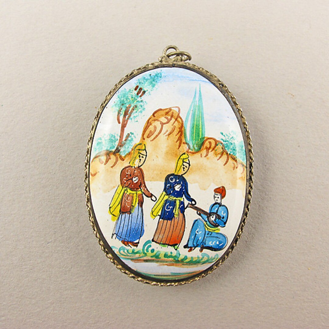 Vintage Persian Jewelry Enamel Pendant Silver Pendant Ethnic Etsy