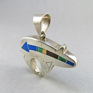 Native American Sterling Pendant Mosaic Jewelry With Semi Precious Stones Ethnic Jewellery Vintage Collectibles image 3