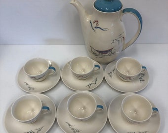 Royal Doulton Venetian Scenes  Coffee Pot with 6 Espresso Cups / Saucers