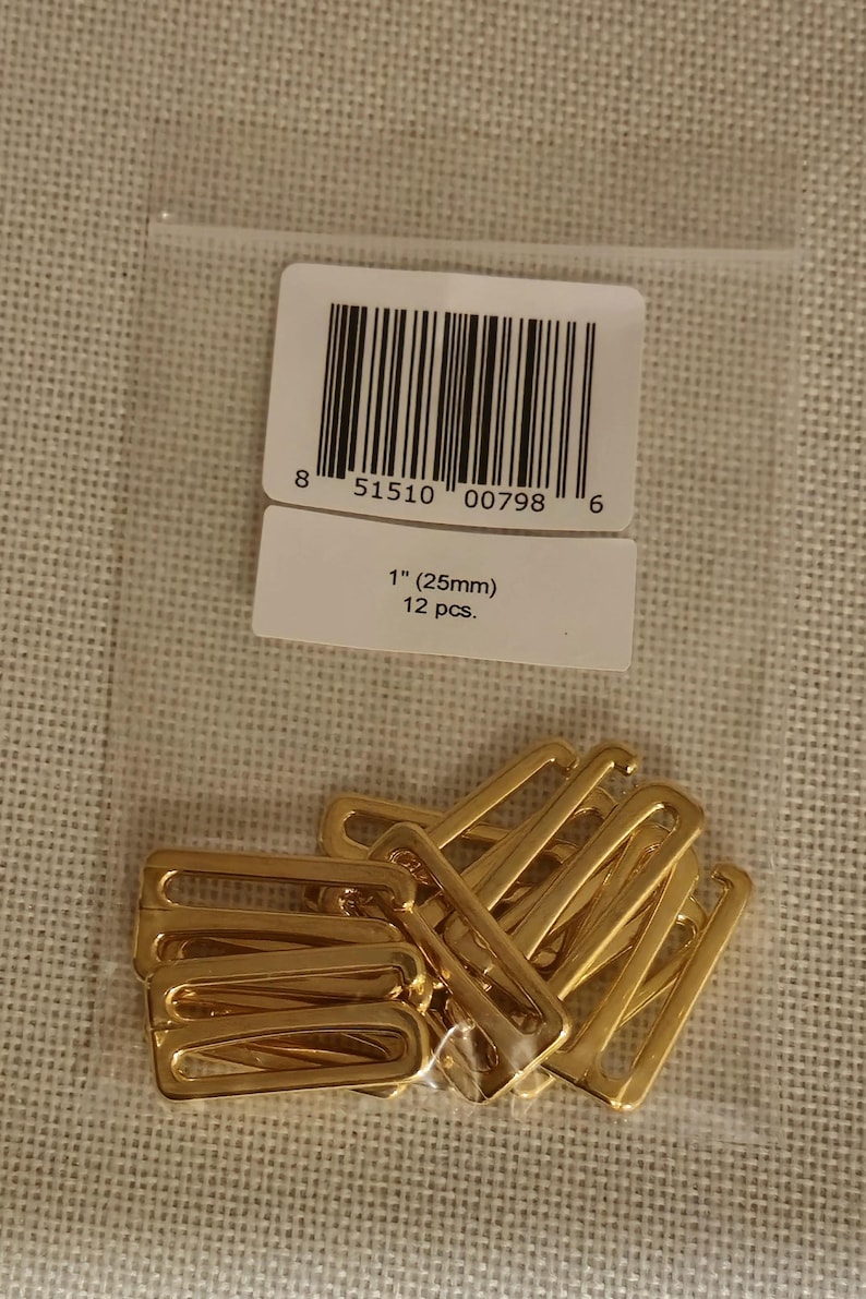 25mm Gold Metal Bra G-Hooks for Swimwear Bra Making, 12 pcs.