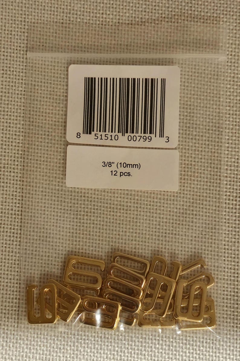 10mm Gold Metal Bra G-Hooks for Swimwear Bra Making, 12 pcs.