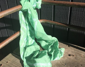Green Shibori Dyed Silk Scarf or Headwrap