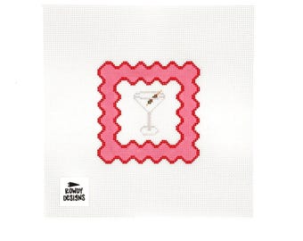 Dirty Martini Needlepoint Coaster Canvas | Hand-Painted 18 Mesh