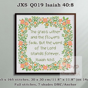 Christian Cross Stitch Bible Verse Isaiah 40:8  Instant Download PDF Counted Cross Stitch Pattern