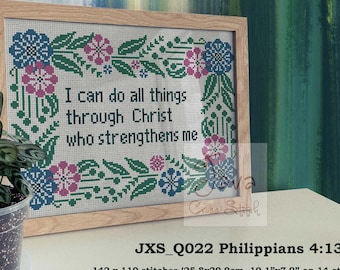 Filipenses 4:13 Versículo bíblico cristiano para bordado en cruz (descarga instantánea en PDF)