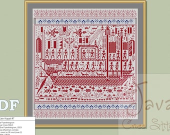 Kain Kapal #7 Ship Cloth Traditional Lampung Motif - PDF Cross Stitch Chart