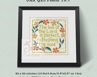 Salmo 19:7 - Patrón de punto de cruz cristiano con versículo bíblico (descarga instantánea en PDF)