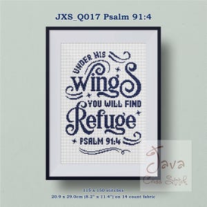 Christian Cross Stitch Bible Verse Psalm 91:4 Instant Download PDF ...