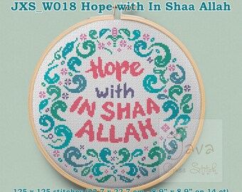 Decoración islámica bohemia ESPERANZA con INSHAA ALLAH (colores pastel) - Gráficos de punto de cruz de descarga instantánea
