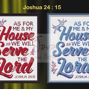 Bible Verse Joshua 24: 15 Instant Download PDF Modern Cross Stitch Pattern image 2